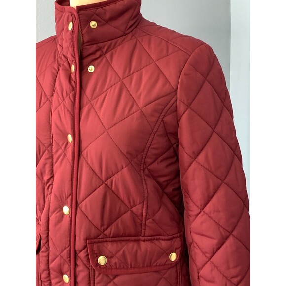 J Crew Quilted Jacket Womens S Barn Coat Patch Pockets Lined Preppy Burgundy - Picture 2 of 10